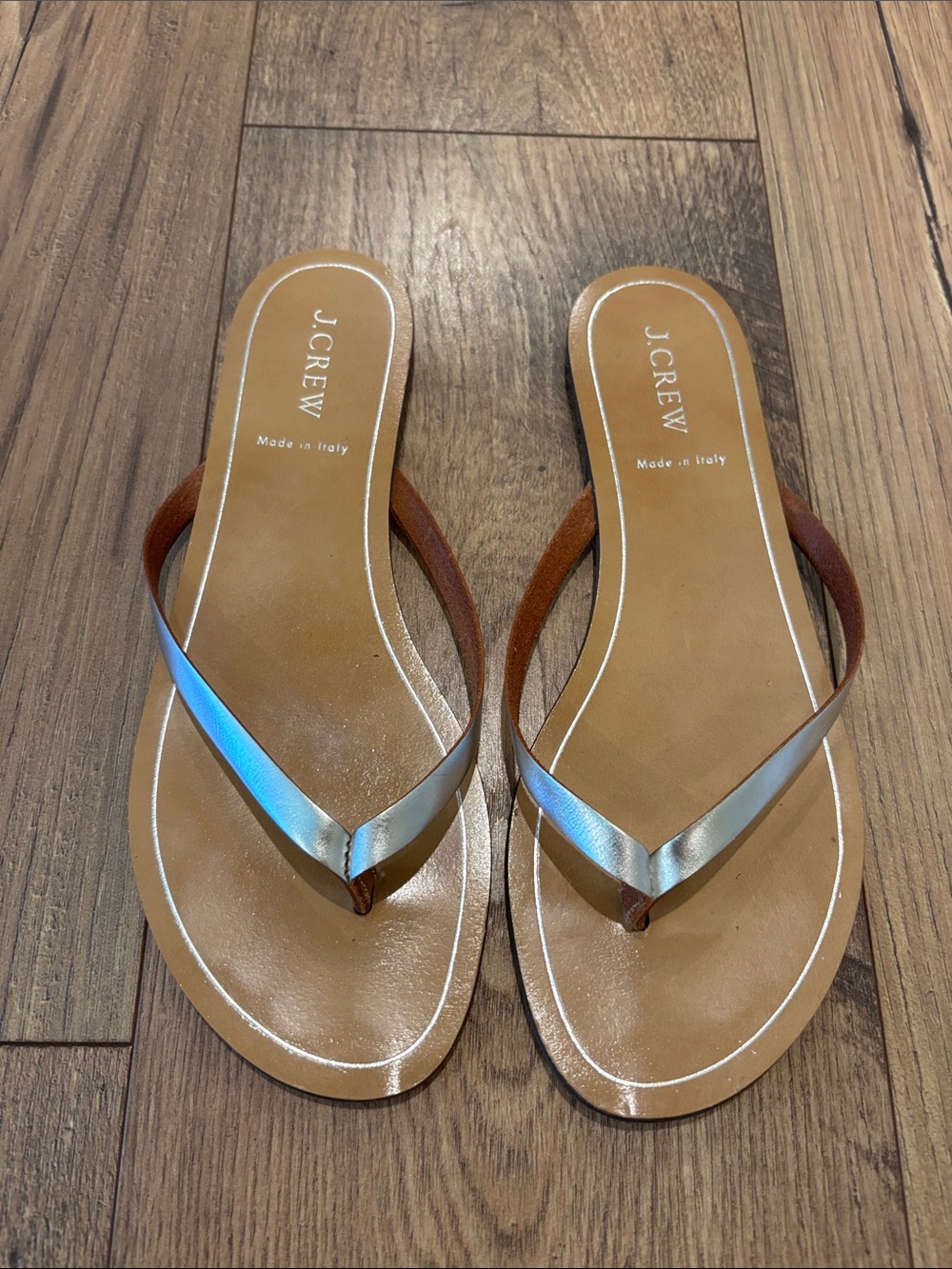 J. Crew Silver Leather Flip Flop Sandals